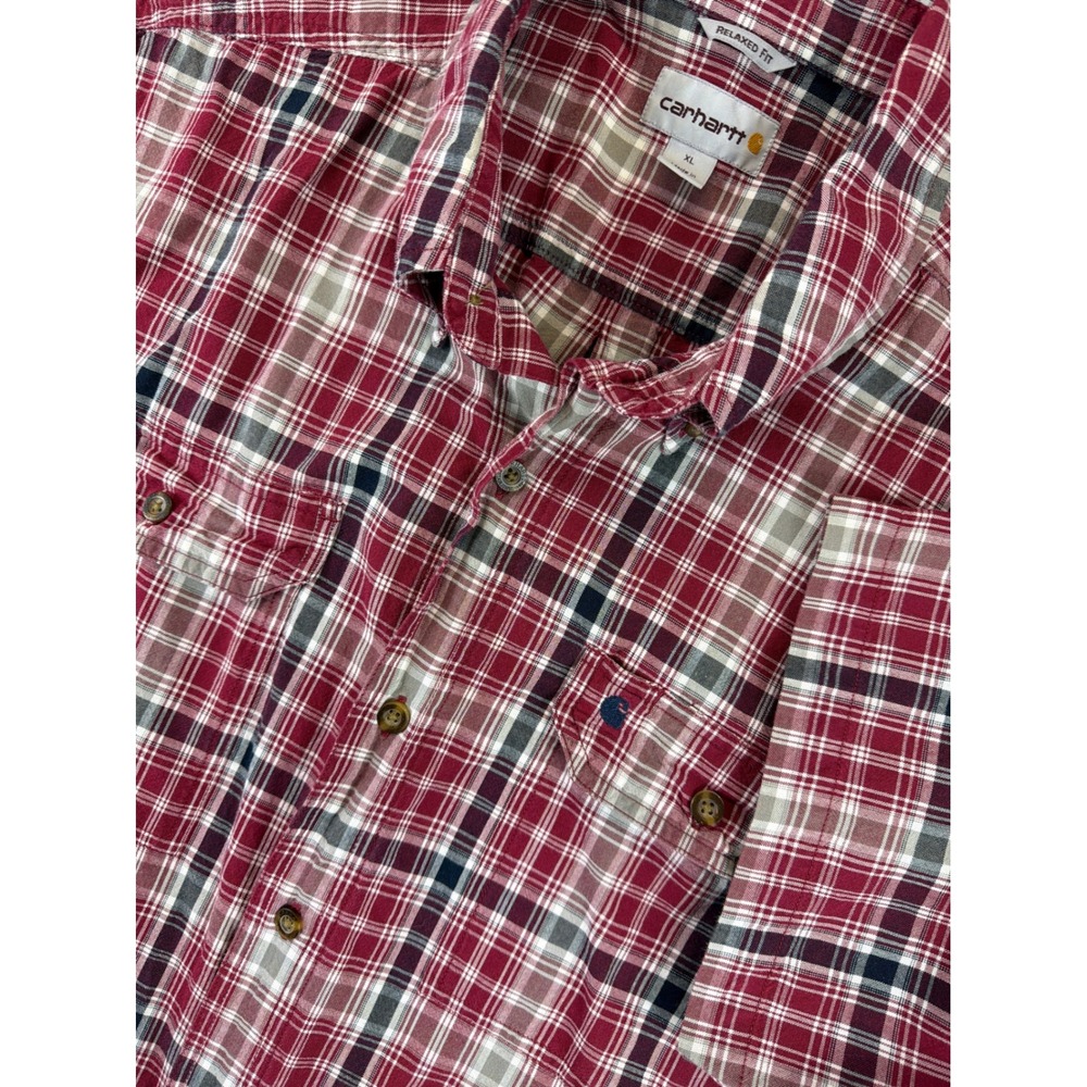 Carhartt Button Down Shirt Mens XL Red Plaid Relaxed Fit Short Sleeve Outdoors